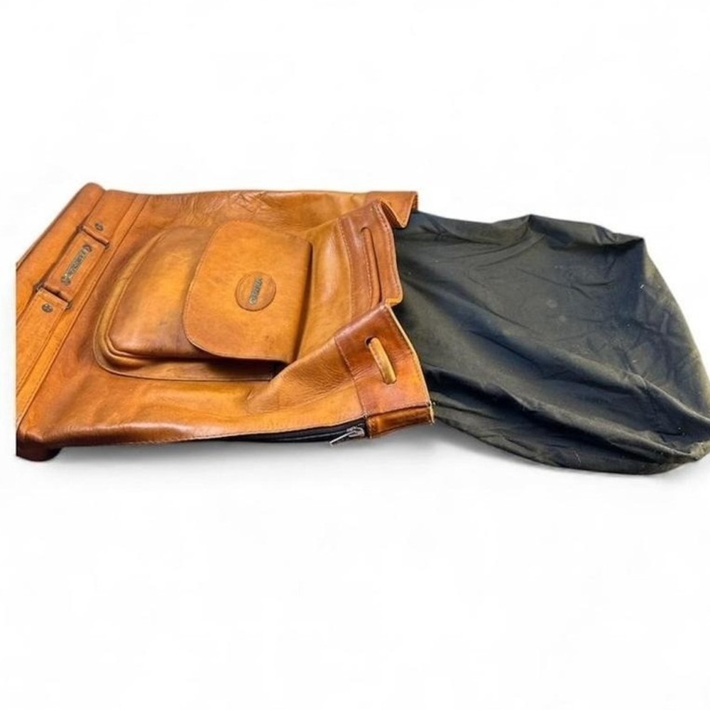Kalahari Leather Bucket Backpack Brown Drawstring Flap Pocket Adjustable Straps - Picture 8 of 9